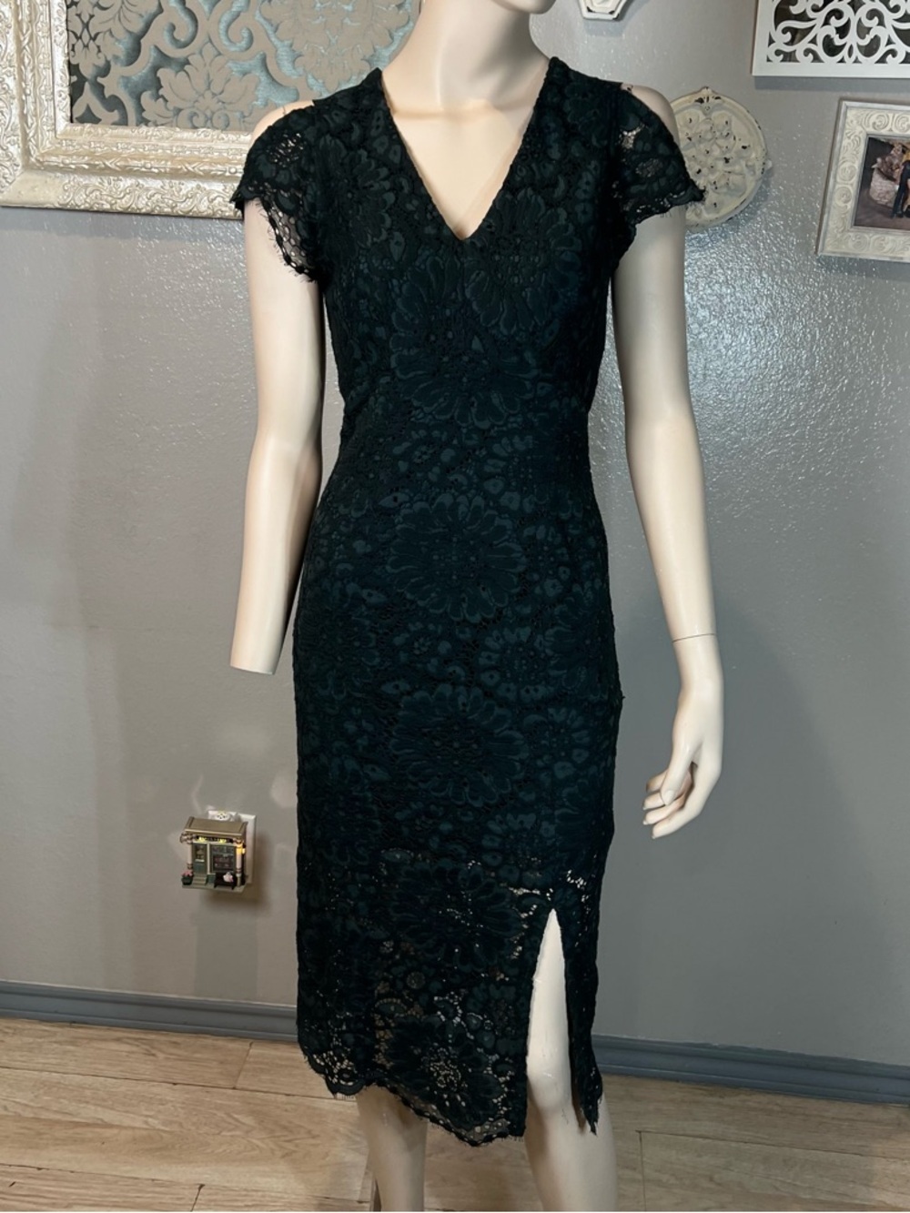 antonio melani black lace dress Forest Green V-Neck Midi Cocktail Dress NEW WOMEN 2026 Bandeau Asymmetric Drape Detail Color:Polkadot